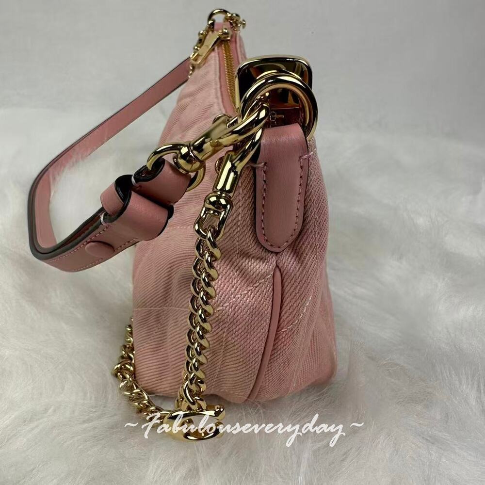 Coach Quilted Pink Shoulder Bag with Chain Strap - Picture 2 of 14